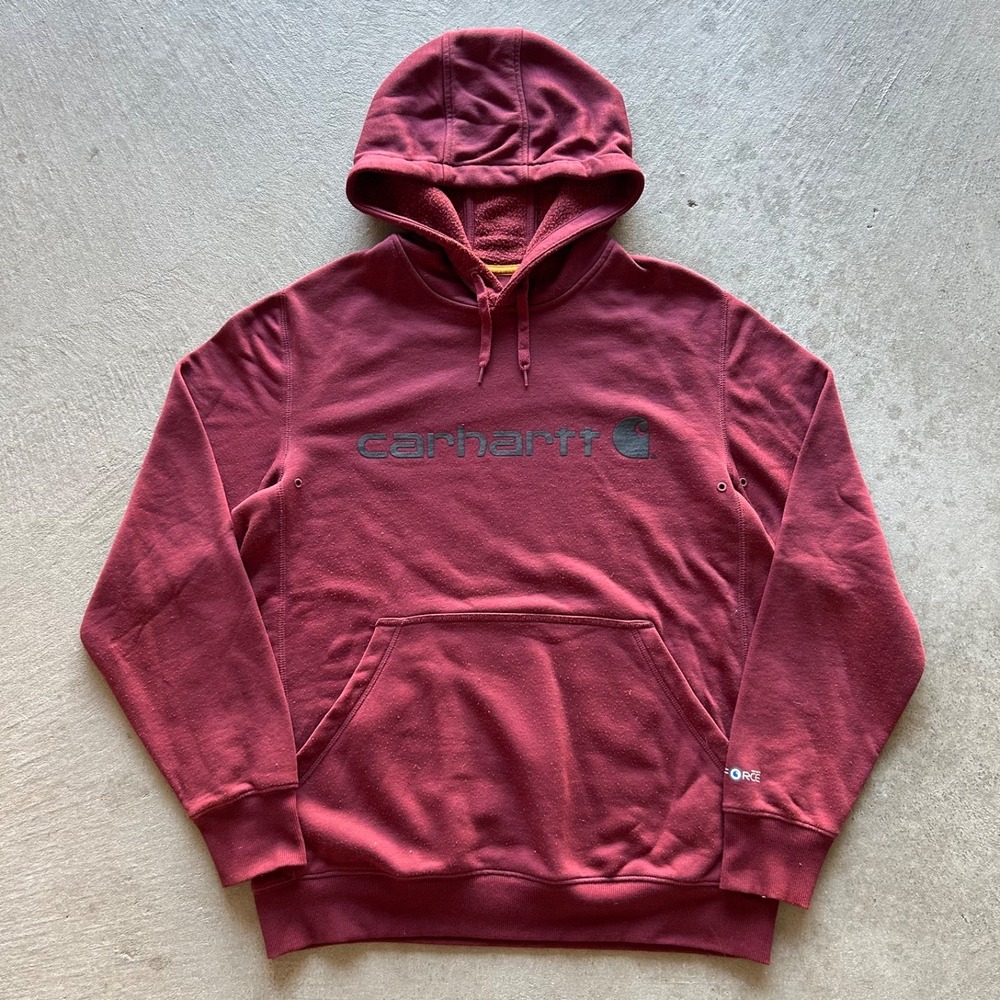 Carhartt Force Sweatshirt Size Medium Red Relaxed Fit Hoodie Workwear Logo
